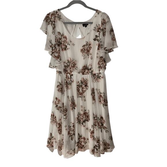 torrid Dresses & Skirts - TORRID White With Pink Floral Design Flutter Sleeve Dress 1X 14-16